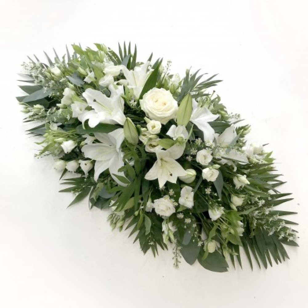 Large Funeral Spray in White, Ivory, and Green