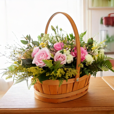 Bon Bon Basket - Shower them with love with this stunning collection of seasonal flowers in pretty pastels. Beautifully arranged and stylishly presented by our experienced florists in a traditional softwood keepsake basket.

Hand delivered with gift card, flower food, and care instructions.

 Order online or ring 021 428 7404.