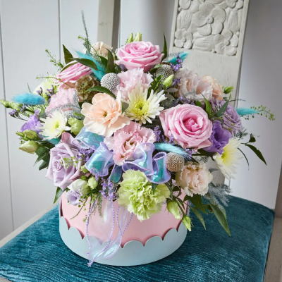 Blooming Fabulous Hat Box - Make mam's day with our pretty pastel hat box arrangement, seasonal blooms expertly arranged by our talented florists in a lovely keepsake box.  Box colour may vary.

Hand delivered with gift card, flower food, and care instructions.

Order online or ring 021 428 7404.