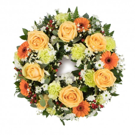 Funeral Wreath in Peach, Ivory, and Green
